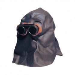LHG Ø 50 mm.  Lederhaube mit geschlossenem Kopfschutz zum Überkopfschweißen mit Klettverschluss, ohne Nasenaussparung, ohne Gläser 