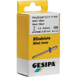 Blindniet PolyGrip® Nietschaft dxl 3,2x11,0mm Stahl/Stahl 100 St.GESIPA. Blindniet PolyGrip® Nietschaft dxl 3,2x11,0mm Stahl/Stahl 100 St.GESIPA . 