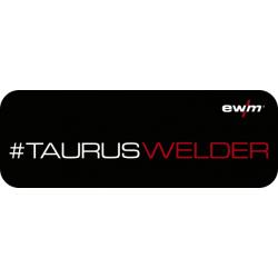 Aufkleber #TAURUSWELDER.  Schriftzug: #TAURUSWELDER & Logo 