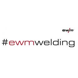 Aufkleber #ewmwelding.  Schriftzug: #ewmwelding & Logo 